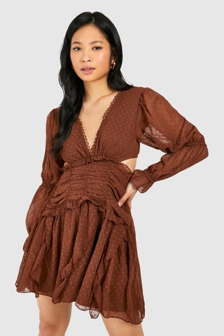 Robe volantée plumetis - Marron