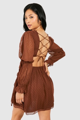 Robe volantée plumetis - Marron