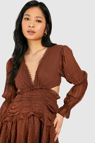 Robe volantée plumetis - Marron