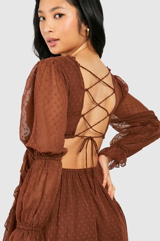Robe volantée plumetis - Marron