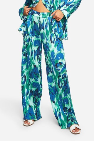 Pantalon plissé wide legs taille haute - Vert émeraude