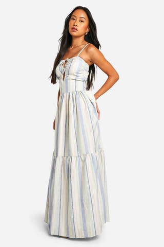 Robe longue - Bleu clair et écru