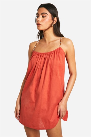 Robe trapèze en lin - Rouge brique