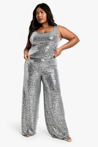 Pantalon wide legs - Argenté