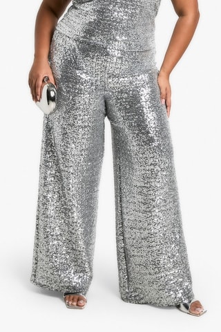 Pantalon wide legs - Argenté
