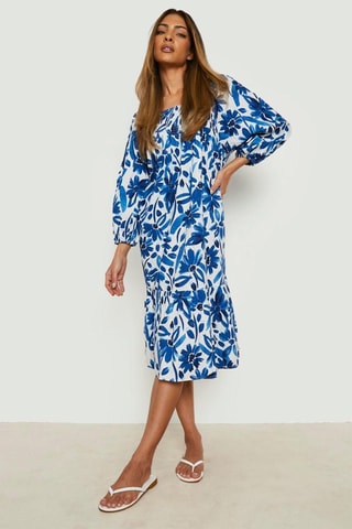 Robe midi - Blanc et bleu