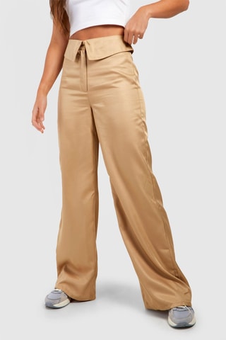 Pantalon wide legs taille haute - Marron clair