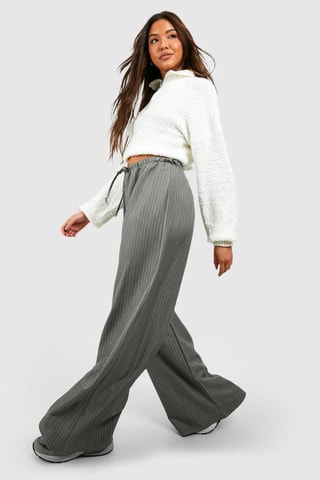 Pantalon wide legs taille haute - Gris