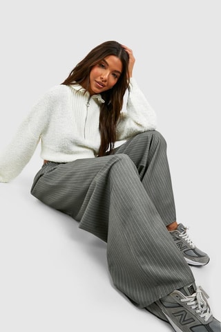 Pantalon wide legs taille haute - Gris