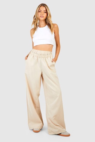 Pantalon wide legs taille haute - Beige