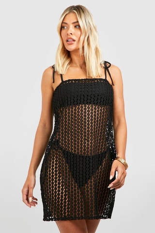 Robe de plage en guipure - Noir