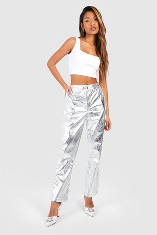 Pantalon taille haute - Argenté