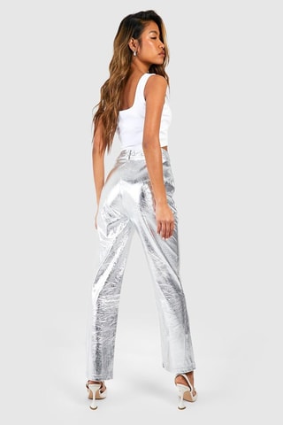Pantalon taille haute - Argenté