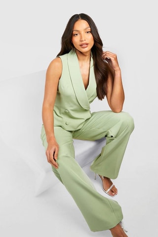 Pantalon wide legs taille haute - Vert