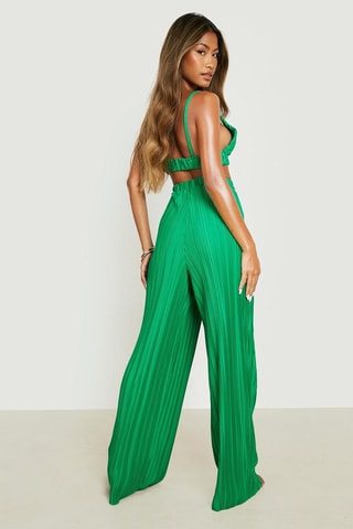 Crop top et pantalon wide legs taille haute - Vert