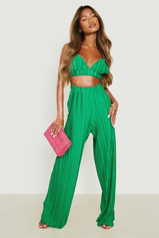 Crop top et pantalon wide legs taille haute - Vert