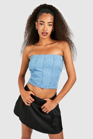 Crop top bustier en jean - Bleu