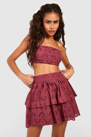 Top bustier en broderie anglaise - Bordeaux