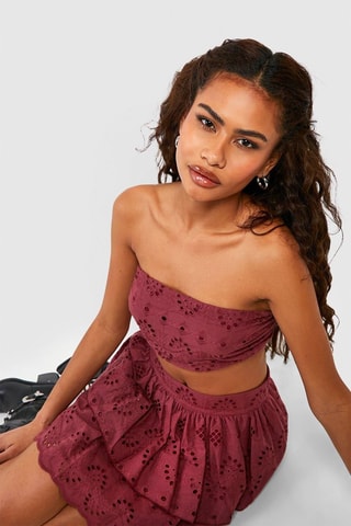 Top bustier en broderie anglaise - Bordeaux