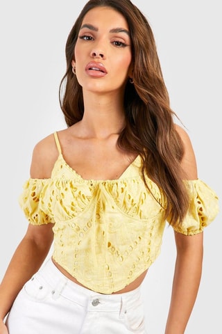 Top en broderie anglaise - Jaune