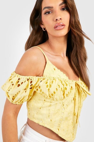 Top en broderie anglaise - Jaune