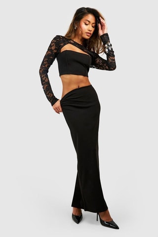 Crop top trompe-l'œil et jupe longue - Noir
