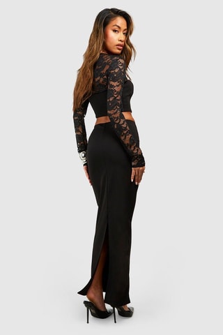 Crop top trompe-l'œil et jupe longue - Noir