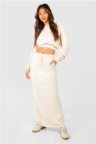 Sweat court et jupe longue - Beige
