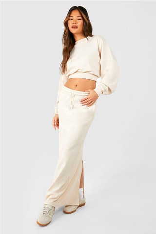Sweat court et jupe longue - Beige