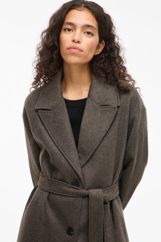 Manteau en laine - Marron foncé chiné - Vila