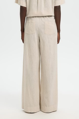Pantalon wide legs en lin et coton biologique - Beige - Selected
