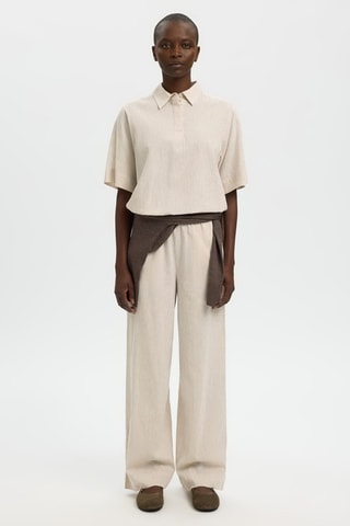 Pantalon wide legs en lin et coton biologique - Beige - Selected