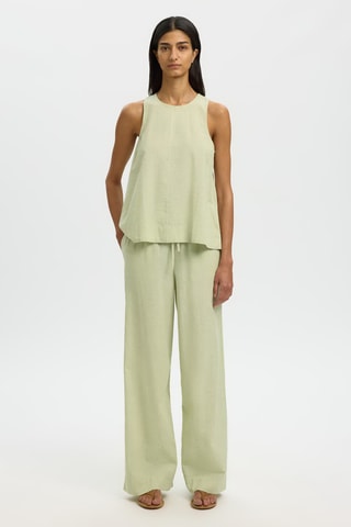 Pantalon en lin et coton biologique - Vert clair - Selected