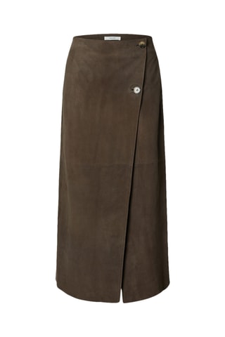 Jupe portefeuille en nubuck - Marron - Selected