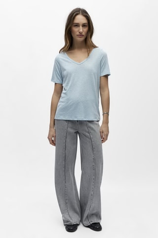T-shirt en lin - Bleu clair - Selected