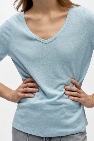 T-shirt en lin - Bleu clair - Selected
