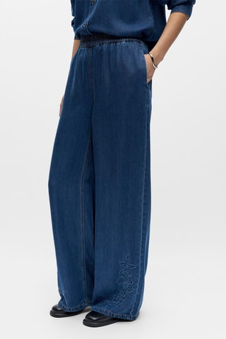 Pantalon wide legs - Bleu - Selected