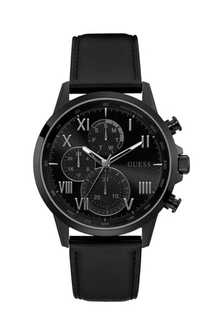 Orologio al quarzo in pelle - Tachimetro e cronografo - Nero