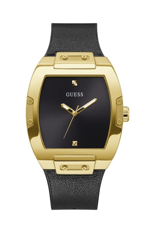 Orologio al quarzo in vera pelle, silicone e diamante - Nero e dorato