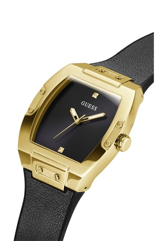 Orologio al quarzo in vera pelle, silicone e diamante - Nero e dorato