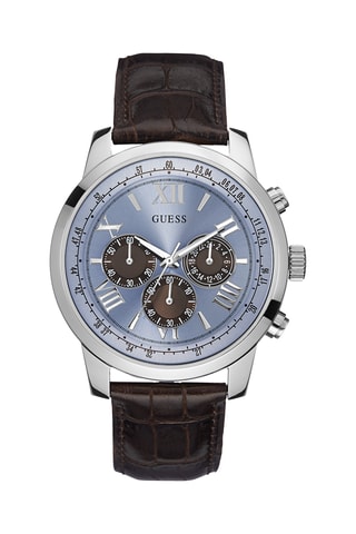 Orologio al quarzo in vera pelle - Cronografo - Marrone e argentato