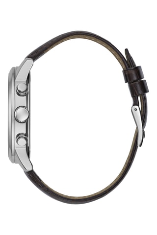 Orologio al quarzo in vera pelle - Cronografo - Marrone e argentato