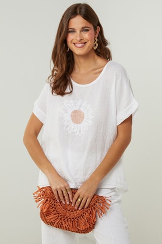 T-shirt oversize in lino - Bianco e rosa