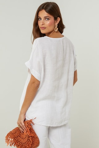 T-shirt oversize in lino - Bianco e rosa