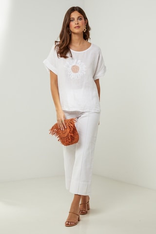 T-shirt oversize in lino - Bianco e rosa