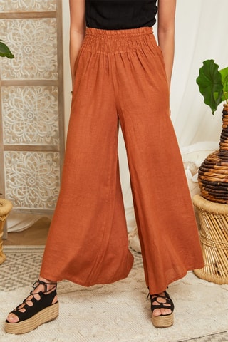 Pantaloni flare 100% lino - Marrone