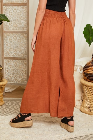 Pantaloni flare 100% lino - Marrone