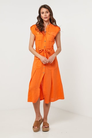 Abito a camicia in lino - Arancione