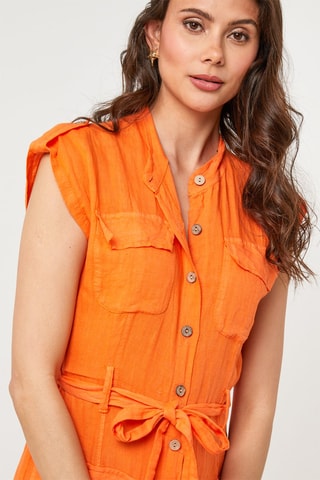 Abito a camicia in lino - Arancione