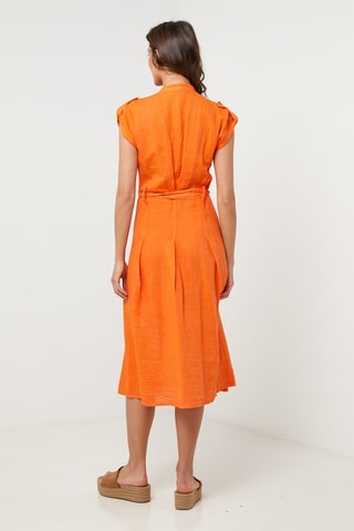 Abito a camicia in lino - Arancione